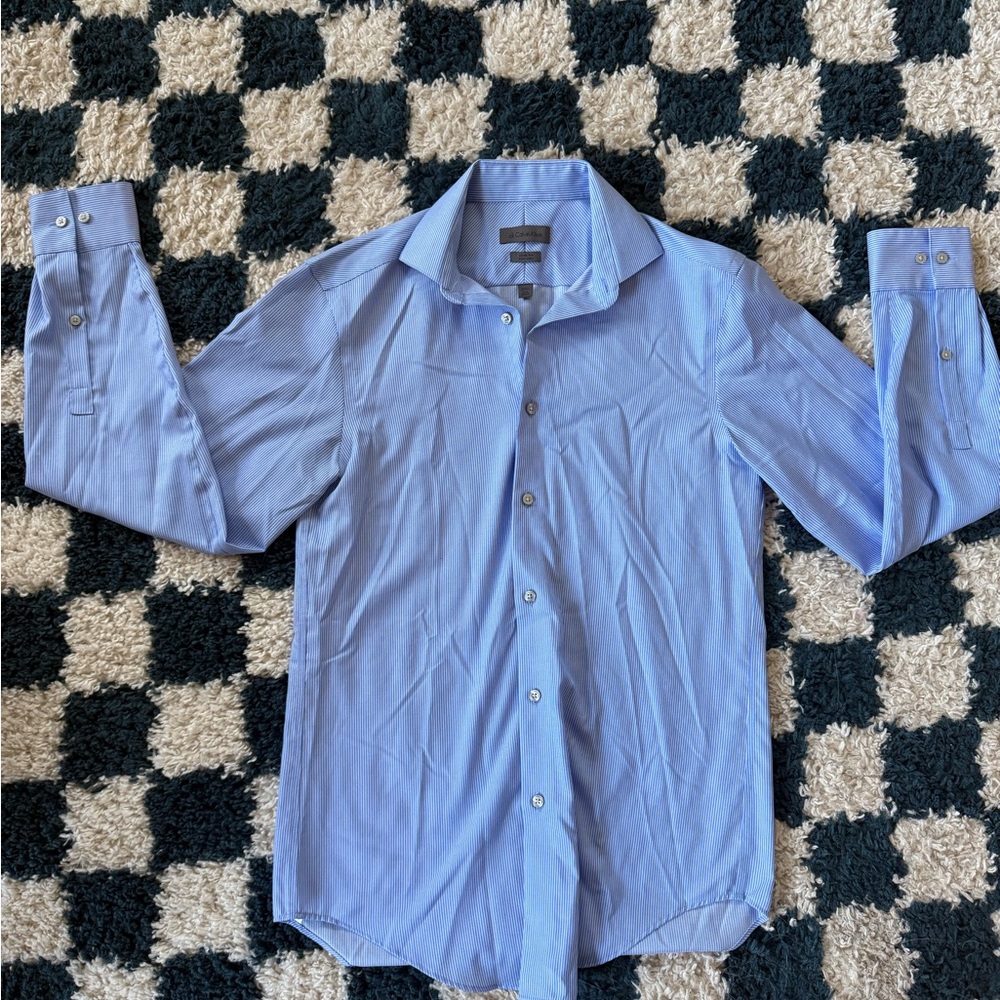 Calvin Klein Light Blue Pin Stripe Slim Fit Non Iron Dress Shirt